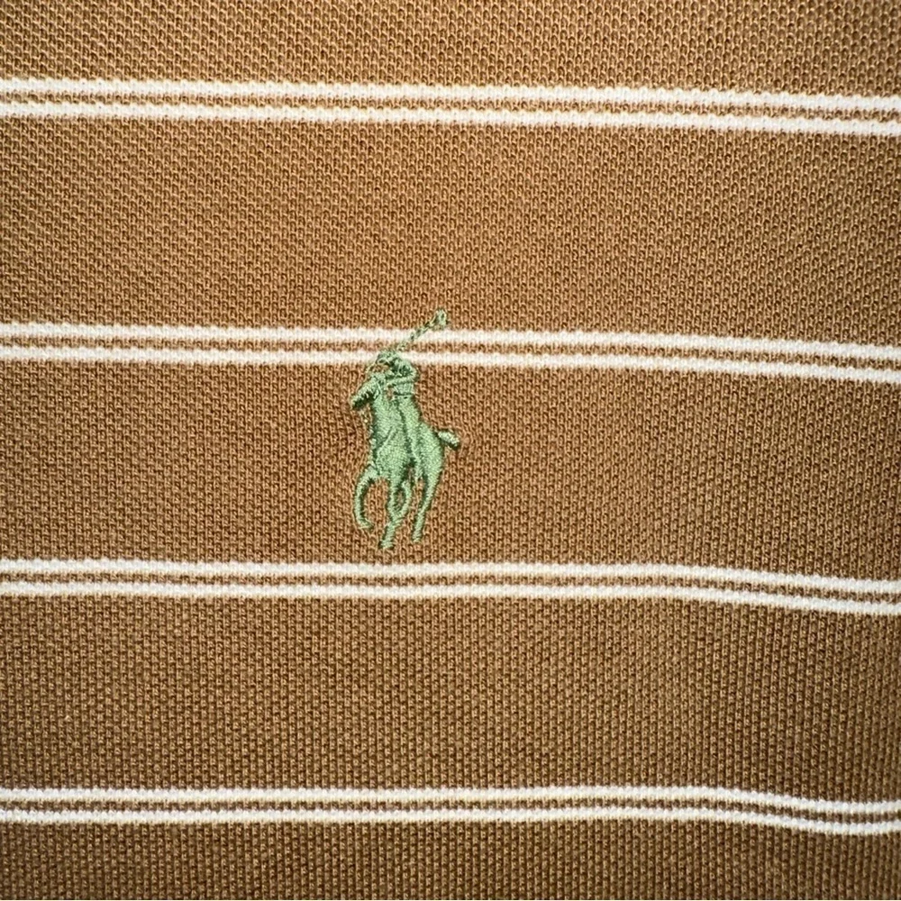 Polo by Ralph Lauren Shirt Mens XL Brown Stripe Knit Polo Green Pony Logo